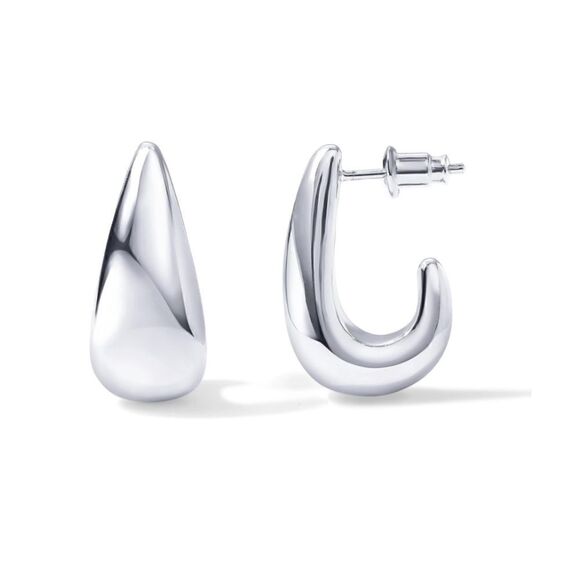 White gold Dome Earring Hoops - Picture 1 of 4